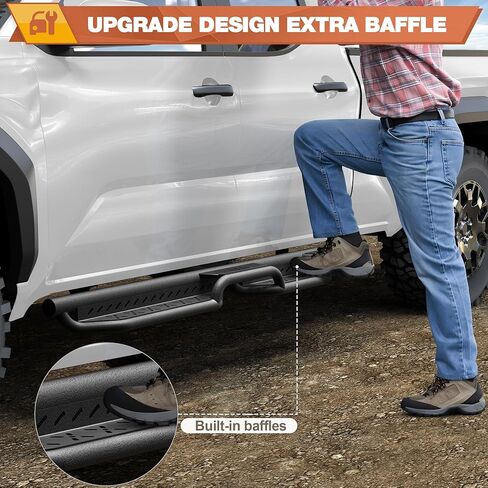 تشغيل لوحات CREW CAB 2 درج خطوة جانبية متوافقة مع مركبة 2005-2023 Toyota Tacoma Crew Max مع (4 أبواب فقط) مسحوق القضبان الصلب الكربونية المطلية بالمسحوق خطوة Nerf Bars in Kuwait