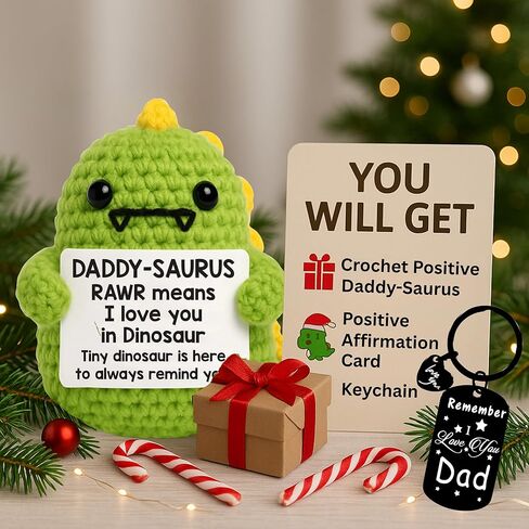 الدعم العاطفي للديناصورات الكروشيه مع سلسلة مفاتيح تحفيزية - حيوانات كروشيه إيجابية ودعم عاطفي - حيوانات كروشيه لطيفة ، شخصيات ديناصور صغيرة ، عيد ميلاد أمي وهدايا الأب in Kuwait