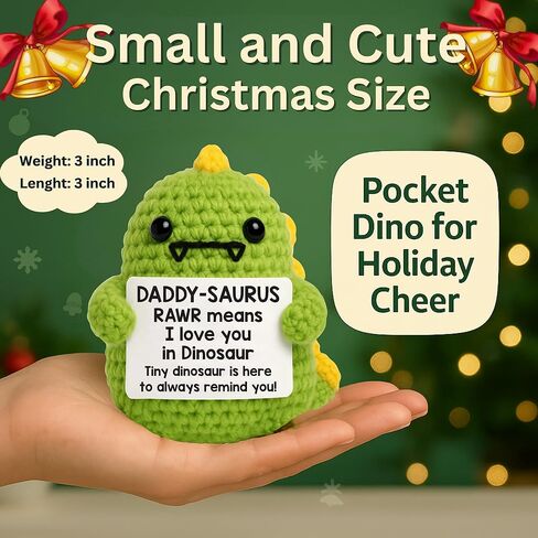 الدعم العاطفي للديناصورات الكروشيه مع سلسلة مفاتيح تحفيزية - حيوانات كروشيه إيجابية ودعم عاطفي - حيوانات كروشيه لطيفة ، شخصيات ديناصور صغيرة ، عيد ميلاد أمي وهدايا الأب in Kuwait