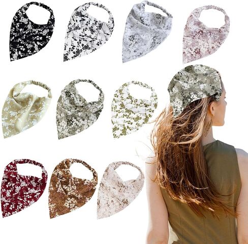 10PCS Hair Scarf Headband for Women, Classic Paisley & Floral Print Triangle Head Bandanas, Elastic Hair Kerchief, Boho Chiffon Head Scarf in Kuwait