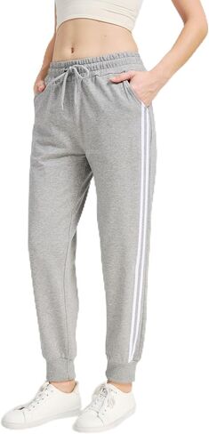Women's Casual Sports Pants Drawstring Pocket Casual Pants Loose Striped Jogging Pants Mid-Rise Yoga Pants in Saudi Arabia