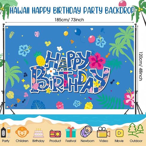 Hawaii Happy Birthday Party Backdrop Photo Background 4 x 6 FT Cute Cartoon Luau Birthday Party Decorations Banner Summer Theme Photography Backdrop for Wall Decor Supplies(Blue,Cake) in Saudi Arabia