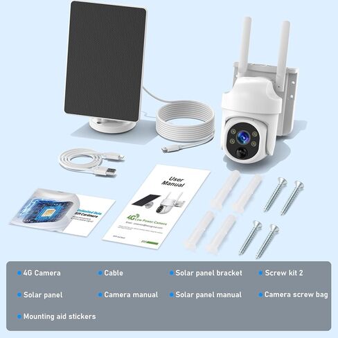 4G LTE Cellular Solar Security Camera Wireless Outdoor, 4G LTE Cellular Security Camera Includes SIM Card, Solar Powered Cellular Camera with PIR Motion Detection & Color Night Vision & Two-Way Audio in Kuwait