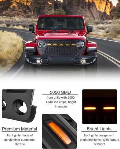 Sunpie Front Grille Assembly لجيب JT ، شبكات السيارات متوافقة مع Jeep Wrangler JL JLU & JL 4XE & Jeep Gladiator JT 2018-2025 جميع الطرز ، OEM ABS Plastic Wrangler Associory in Kuwait
