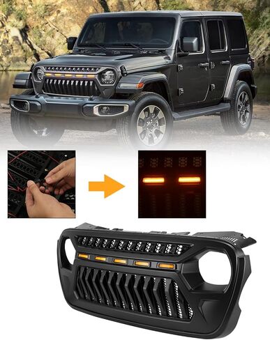 Sunpie Front Grille Assembly لجيب JT ، شبكات السيارات متوافقة مع Jeep Wrangler JL JLU & JL 4XE & Jeep Gladiator JT 2018-2025 جميع الطرز ، OEM ABS Plastic Wrangler Associory in Kuwait
