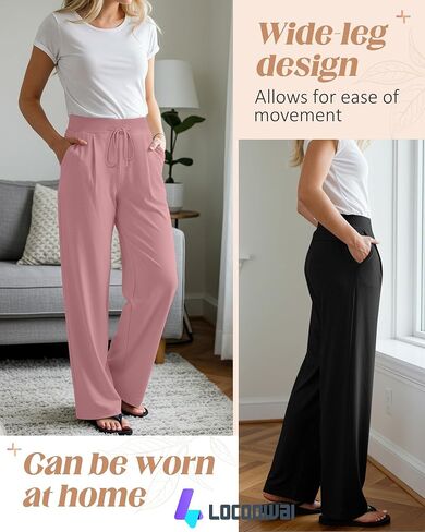 3 Pack Women's Wide Leg Lounge Pants, Loose Drawstring Yoga Sweatpants with Pockets Casual Cozy Pajama Jogger Pants in Saudi Arabia