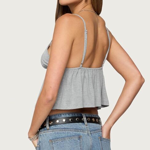 Women's Y2K Babydoll Cami Top Sleeveless V Neck Tie Front Crop Top Ruffle Hem Peplum Tank Shirt Going Out Camisole in Kuwait