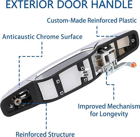 22738726 Exterior Chrome Door Handle Rear Right Passenger Side | for 2007-2013 Chevy Silverado Suburban Tahoe Avalanche, GMC Sierra Yukon, Cadillac Escalade | Replaces# 22738726, 25960522, 15915660 in Kuwait
