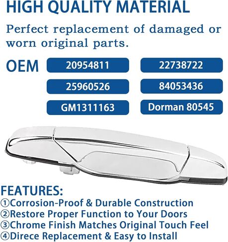 22738726 Exterior Chrome Door Handle Rear Right Passenger Side | for 2007-2013 Chevy Silverado Suburban Tahoe Avalanche, GMC Sierra Yukon, Cadillac Escalade | Replaces# 22738726, 25960522, 15915660 in Kuwait