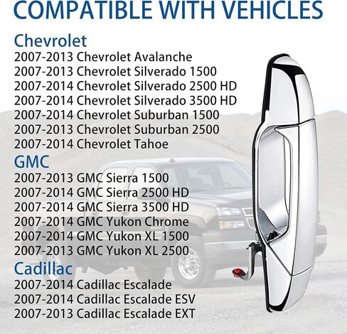 22738726 Exterior Chrome Door Handle Rear Right Passenger Side | for 2007-2013 Chevy Silverado Suburban Tahoe Avalanche, GMC Sierra Yukon, Cadillac Escalade | Replaces# 22738726, 25960522, 15915660 in Kuwait