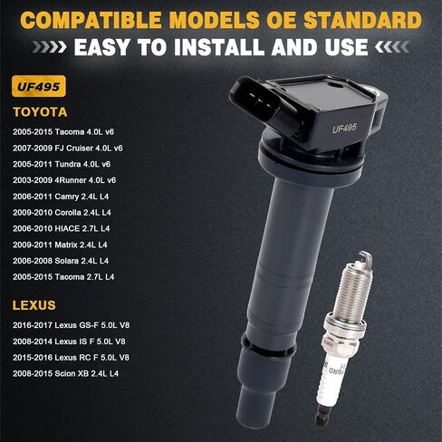 MUGE RACING UF557 حزمة ملف الإشعال ومسندات شرارة Iridium متوافقة مع Dodge Avenger Journey Caliber ، Chrysler Sebring Cirrus ، Jeep Compass Patriot 2.0L 2.4L ، استبدل# GN10346 ، 5C1644 ، 4606824AB in Kuwait