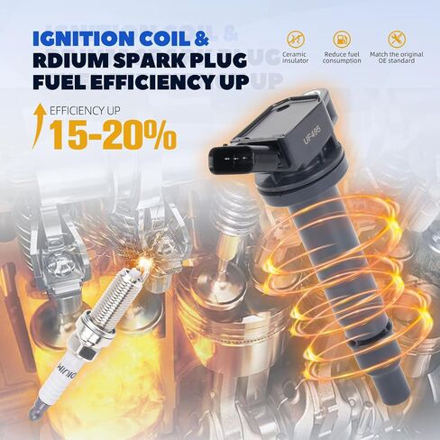 MUGE RACING UF557 حزمة ملف الإشعال ومسندات شرارة Iridium متوافقة مع Dodge Avenger Journey Caliber ، Chrysler Sebring Cirrus ، Jeep Compass Patriot 2.0L 2.4L ، استبدل# GN10346 ، 5C1644 ، 4606824AB in Kuwait
