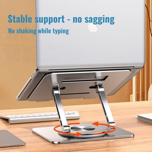 360 ° دوار كمبيوتر محمول حامل-2.5 ملم من الألومنيوم الفضائي الشاق ، ارتفاع قابل للتعديل وزاوية ، متينة وخفيفة الوزن ， حامل المكتب المريح لمدة 10-17 "Macbook/HP ، Silver in Kuwait