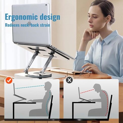 360 ° دوار كمبيوتر محمول حامل-2.5 ملم من الألومنيوم الفضائي الشاق ، ارتفاع قابل للتعديل وزاوية ، متينة وخفيفة الوزن ， حامل المكتب المريح لمدة 10-17 "Macbook/HP ، Silver in Kuwait