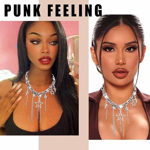 قلادة بانك قلادة للنساء فضي نجمة سلسلة قش قلب y2k grunge قلادات القوطية برشام الطبقات قلادة الهدايا المجوهر in Saudi Arabia