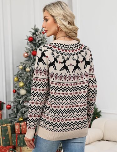 LOMON Womens Casual Lightweight Vintage Fair Isle Sweater Raglan Sleeve Crew Neck Knitted Pullover Comfy Warm Fall Tops in Saudi Arabia