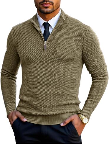 COOFANDY Men's Quarter Zip Pullover Sweater Slim Fit Knit Mock Neck Polo Sweaters in Saudi Arabia