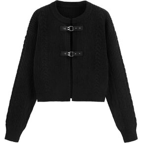 CIDER Cardigan Sweater for Women Round Neck Buckle Sweater Knitted Crop Top Long Sleeve Open Front Outerwear in Kuwait