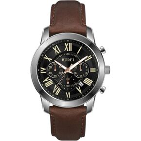BUREI Men's Leather Watches Chronograph Quartz Watches for Men Classic Fashion Wristwatch Relojes para Hombres,Gift for Men(Brown Black) in Kuwait