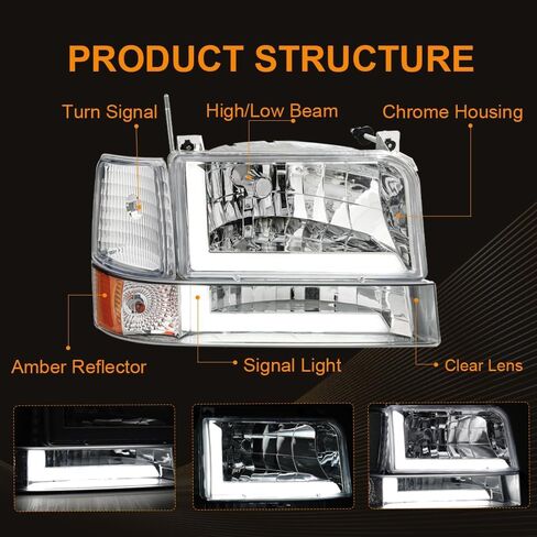 Headlight Assembly, Headlights Kit Compatible with 2004-2008 Ford F150/2006-2008 Lincoln Mark LT Replacement Headlamp Black Housing Amber Reflector in Saudi Arabia