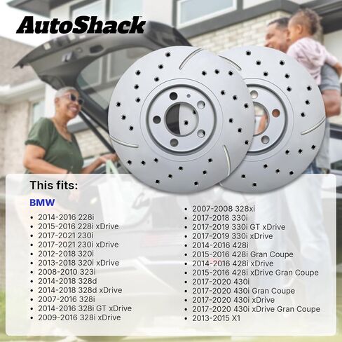 Autoshack Black Hat محفورة ودوارات فرامل متداولة في فرامل فرامل أمامية أدوات استبدال فرامل BRAKE لـ BMW X1 328XI 320I XDRIVE 328I XDRIVE 330I in Kuwait