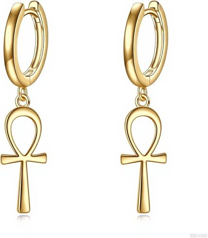 Poplyke Sterling Silver Silver Accoring أقراط الصليب/Ankh/Faith Hoop أقراط للرجال نساء in Saudi Arabia