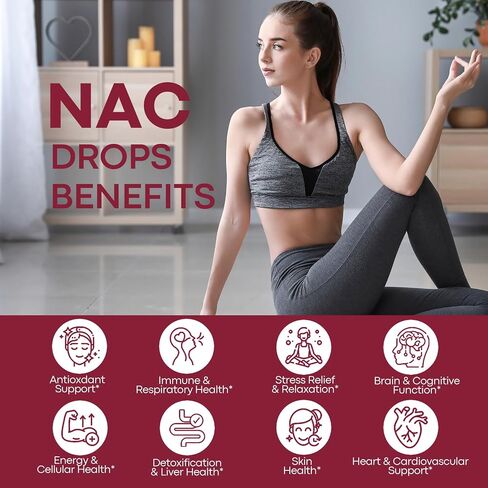 Liposomal Liquid NAC Supplement N-Acetyl Cysteine Drops, N Acetyl Cysteine 600mg with Glutathione, Resveratrol & Zinc for Adults & Kids Liver Lung Antioxidant Immune & Skin Health, Strawberry 2 Fl Oz in Kuwait