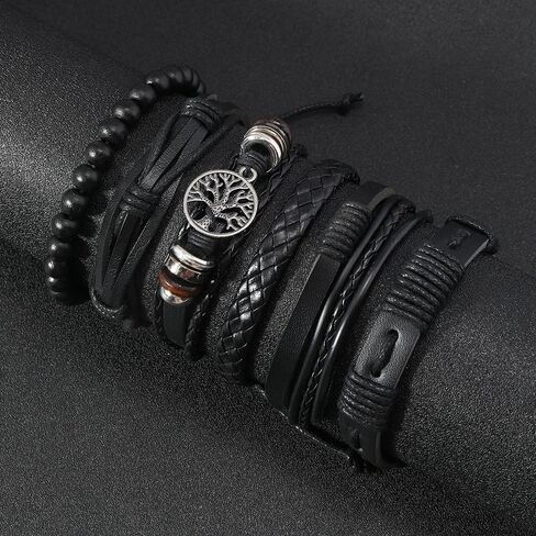 6 Pcs Minimalist Braided Bracelets for Men Women Handmade Braided Leather Bracelet Gothic Adjustable Wrap Bracelet Woven Ethnic Tribal Rope(Brown Black) in Saudi Arabia