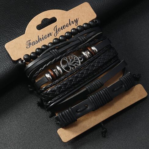 6 Pcs Minimalist Braided Bracelets for Men Women Handmade Braided Leather Bracelet Gothic Adjustable Wrap Bracelet Woven Ethnic Tribal Rope(Brown Black) in Saudi Arabia