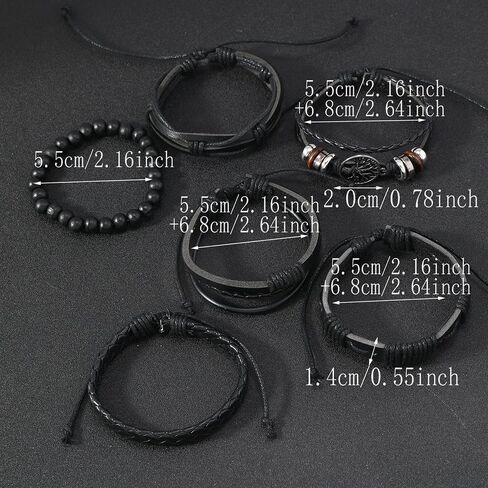 6 Pcs Minimalist Braided Bracelets for Men Women Handmade Braided Leather Bracelet Gothic Adjustable Wrap Bracelet Woven Ethnic Tribal Rope(Brown Black) in Saudi Arabia