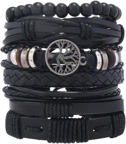 6 Pcs Minimalist Braided Bracelets for Men Women Handmade Braided Leather Bracelet Gothic Adjustable Wrap Bracelet Woven Ethnic Tribal Rope(Brown Black) in Saudi Arabia