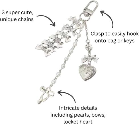 كيس سحر dangle keychain | سحر محفظة للنساء مع اللؤلؤ والأقواس والقلب in Kuwait