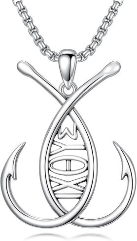 SIMONLY Fish Hook Necklace for Men 925 Sterling Silver Fish Pendant Necklace Fish Jewelry for Fishing Enthusiasts Christmas Father Day Gift in Saudi Arabia