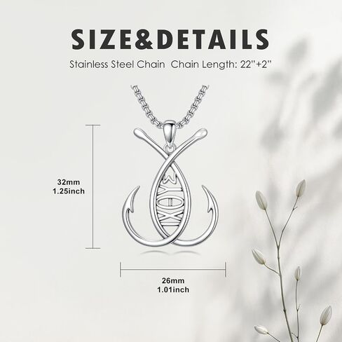 SIMONLY Fish Hook Necklace for Men 925 Sterling Silver Fish Pendant Necklace Fish Jewelry for Fishing Enthusiasts Christmas Father Day Gift in Saudi Arabia