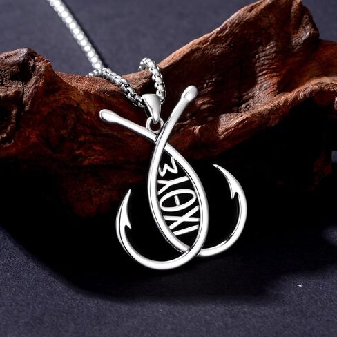SIMONLY Fish Hook Necklace for Men 925 Sterling Silver Fish Pendant Necklace Fish Jewelry for Fishing Enthusiasts Christmas Father Day Gift in Saudi Arabia