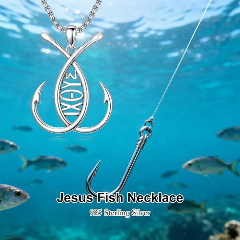 SIMONLY Fish Hook Necklace for Men 925 Sterling Silver Fish Pendant Necklace Fish Jewelry for Fishing Enthusiasts Christmas Father Day Gift in Saudi Arabia