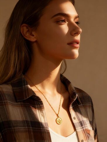 Evil Eye Choker Necklace - 18K Gold Plated Cubic Zirconia, Adjustable 16-19" Chain Hammered Texture Coin, Symbolic Jewelry Gift for Women in Kuwait