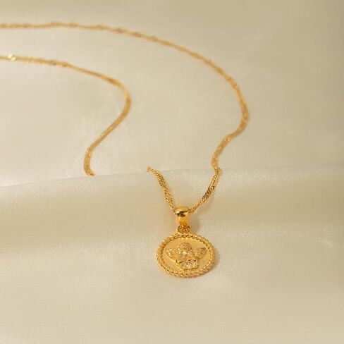 Evil Eye Choker Necklace - 18K Gold Plated Cubic Zirconia, Adjustable 16-19" Chain Hammered Texture Coin, Symbolic Jewelry Gift for Women in Kuwait