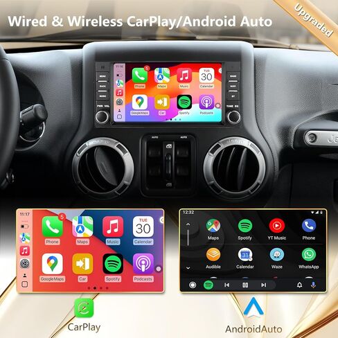راديو سيارة 5G WiFi(6) لسيارة Jeep Wrangler 2007-2018 Chrysler Dodge Ram 1500، Android13/Wireless CarPlay/Android Auto/شاشة تعمل باللمس/ملاحة GPS/بلوتوث/FM/HD كاميرا احتياطية (2+64) in Kuwait