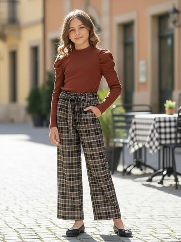 Hotfiary Girls 2 قطعة ملابس نفخة قمم قمم متماسكة مضلعة وملابس ملابس عريضة الساق in Kuwait