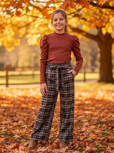 Hotfiary Girls 2 قطعة ملابس نفخة قمم قمم متماسكة مضلعة وملابس ملابس عريضة الساق in Kuwait