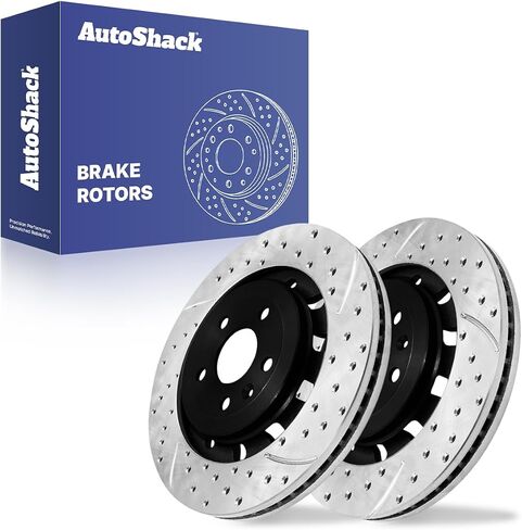 Autoshack Black Hat محفورة ودوارات فرامل محفوفة بالفرامل الأمامية ، مجموعة استبدال دوار الفرامل الأمامية لـ Ford Explorer Police Interceptor Flex Taurus Police Interceptor سيدان Lincoln MKS MKT AWD PR680982LR in Saudi Arabia
