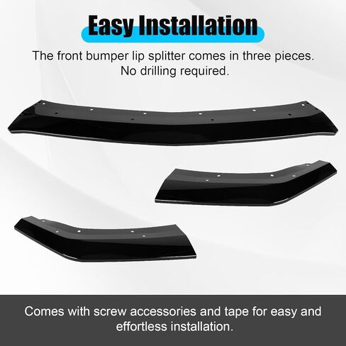 Front Bumper Lip - for Mustang GT EcoBoost 2024 2025, 3-Piece Front Lip Spoiler Air Chin Body Splitter, Not for Dark Horse (Bright Black) in Saudi Arabia