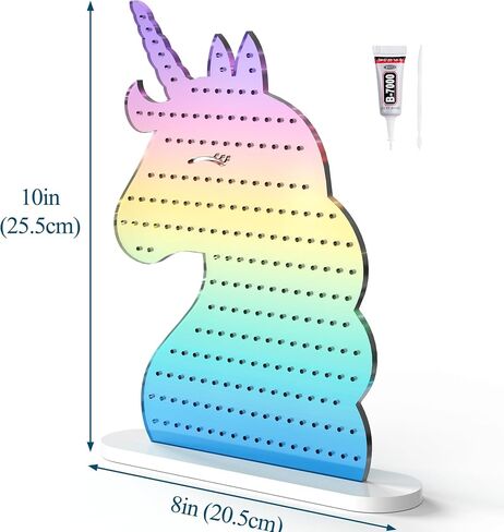 NiHome Iridescent Acrylic Unicorn Earring Holder with 214 Holes for 80–107 Pairs, Colorful Smiling Unicorn Jewelry Display Stand for Teens & Women, Stud & Dangle Earring Organizer with Anti-Slip Pads in Kuwait