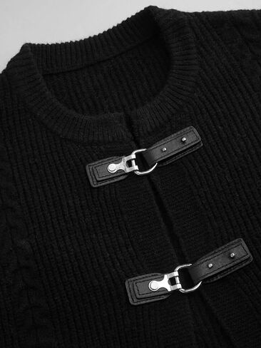 CIDER Cardigan Sweater for Women Round Neck Buckle Sweater Knitted Crop Top Long Sleeve Open Front Outerwear in Kuwait