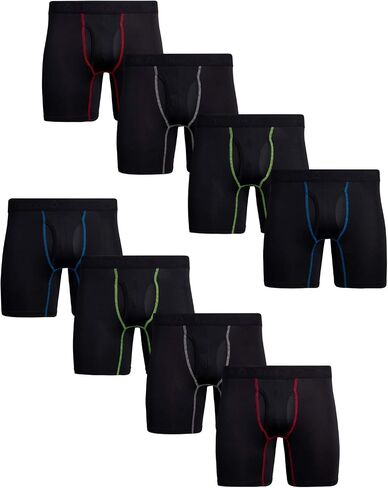 ملخصات ملاكمة للرجال من Reebok - 8 ملخصات ملاكمة للملاكم الداخلي مع Pack Mens With With Fly Pouch - ملابس داخلية للرجال (S -XL) ، حجم كبير ، أسود in Saudi Arabia