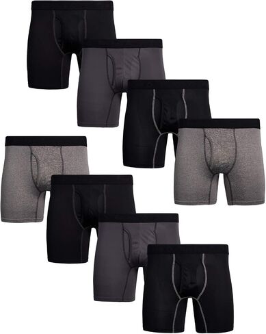 ملخصات ملاكمة للرجال من Reebok - 8 ملخصات ملاكمة للملاكم الداخلي مع Pack Mens With With Fly Pouch - ملابس داخلية للرجال (S -XL) ، حجم كبير ، أسود in Saudi Arabia