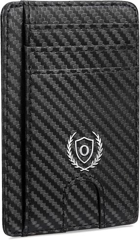 Personalized Gifts Slim Minimalist RFID Blocking Leather Wallet for Men,Initial Carbon Fiber Travel 8 Card Slot Credit Card Holder Wallets Unique Christmas Birthday Gift for Men Dad Husband (M) in Kuwait