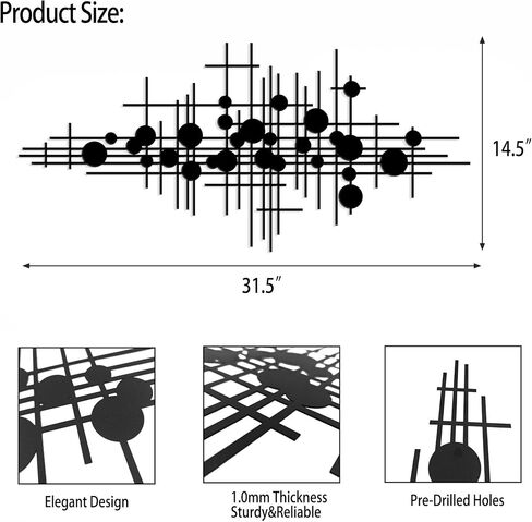 Rajukit Modern Geometric Abstract Metal Wall Art – Black Wall Decor – Large Metal Wall Sculpture for Living Room, Versatile Home Decor(33.9"*15.7") in Saudi Arabia