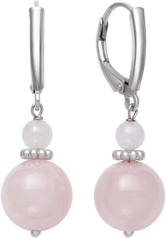Belacqua Sterling Silver Natural Round Milky Blue Aquamarine | Green Jade Gemstone Beaded Dangle Drop Earrings for Women | Length : 1.5 Inches | Leverback | Gift Box Included in Kuwait